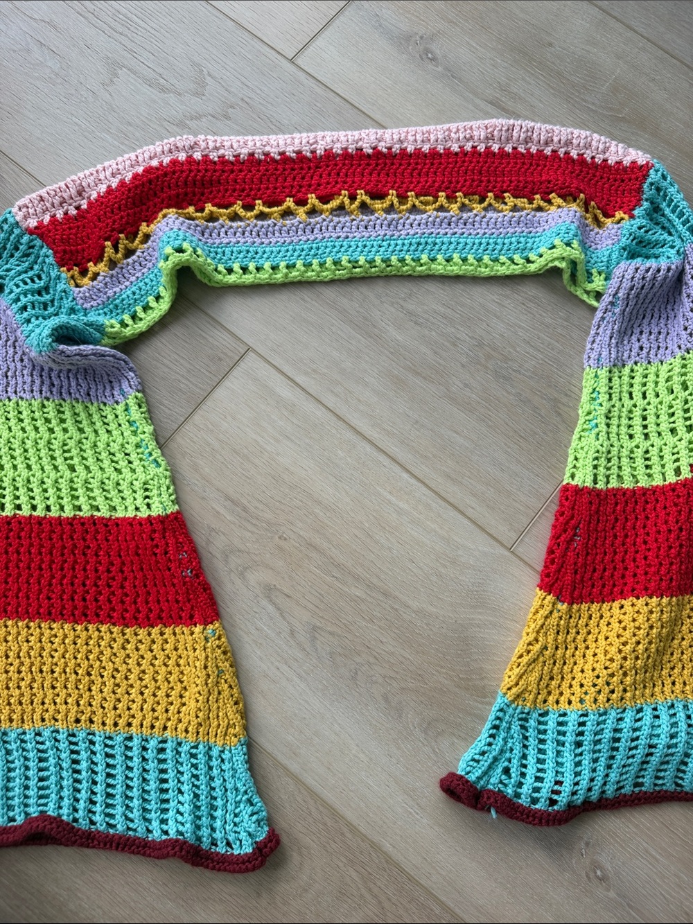 Multicolor Striped Crochet Open Cardigan - Vibrant Rainbow Sweater